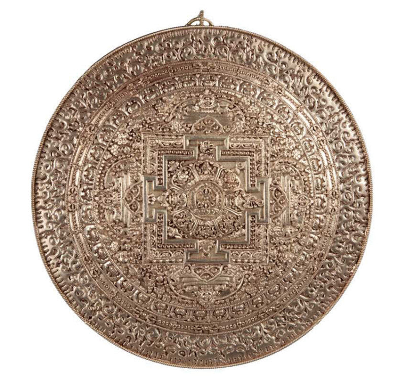 Mandala Bouddhiste Tibétain En Cuivre 28,5 cm – Symboles Ashtamangala Du Népal