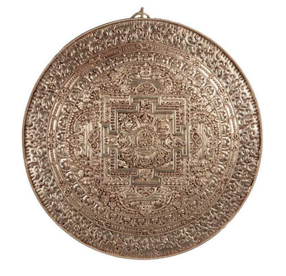 Mandala Bouddhiste Tibétain En Cuivre 28,5 cm – Symboles Ashtamangala Du Népal