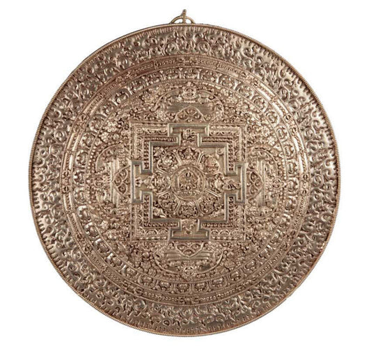 Mandala Bouddhiste Tibétain En Cuivre 28,5 cm – Symboles Ashtamangala Du Népal