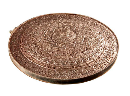 Mandala Bouddhiste Tibétain En Cuivre 28,5 cm – Symboles Ashtamangala Du Népal