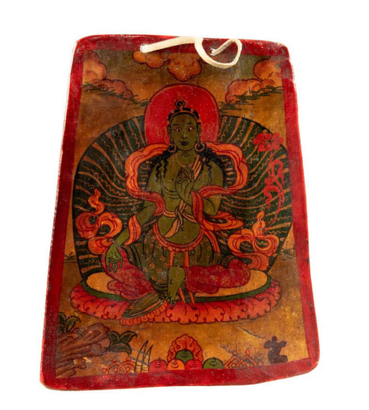 Thangka Bouddhiste Tara Verte Sur Os De Yak – Artisanat Himalayen