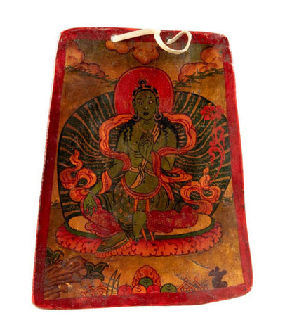 Thangka Bouddhiste Tara Verte Sur Os De Yak – Artisanat Himalayen