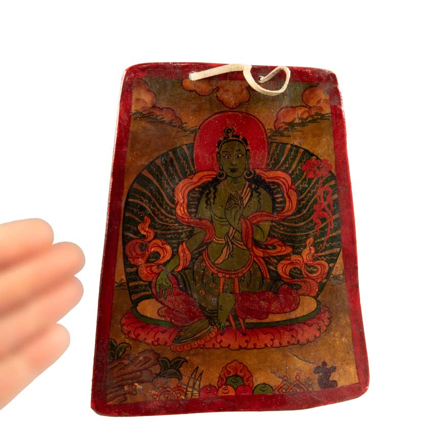 Thangka Bouddhiste Tara Verte Sur Os De Yak – Artisanat Himalayen