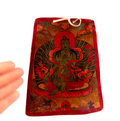 Thangka Bouddhiste Tara Verte Sur Os De Yak – Artisanat Himalayen