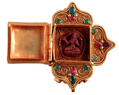 Ghau tibétain – autel votif de voyage Manjushri en cuivre