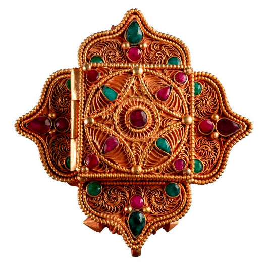 Ghau tibétain – autel votif de voyage Manjushri en cuivre
