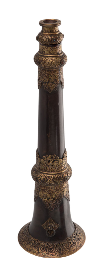 Ancienne trompe monastique tibétaine Dungchen en cuivre – Instrument rituel télescopique