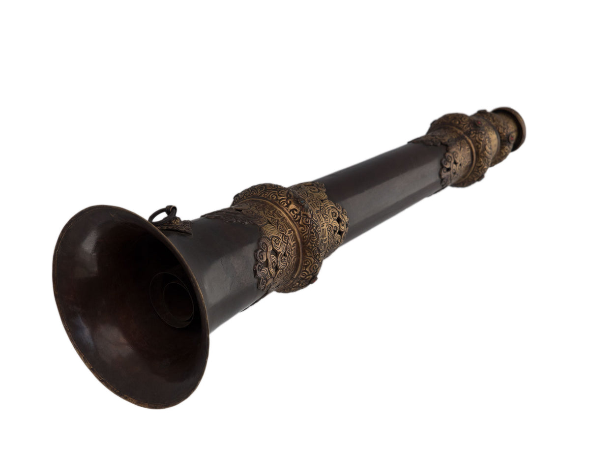 Ancienne trompe monastique tibétaine Dungchen en cuivre – Instrument rituel télescopique