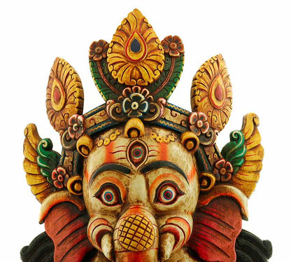 Masque Ganesh En Bois De Peuplier – Décoration Murale Du Népal