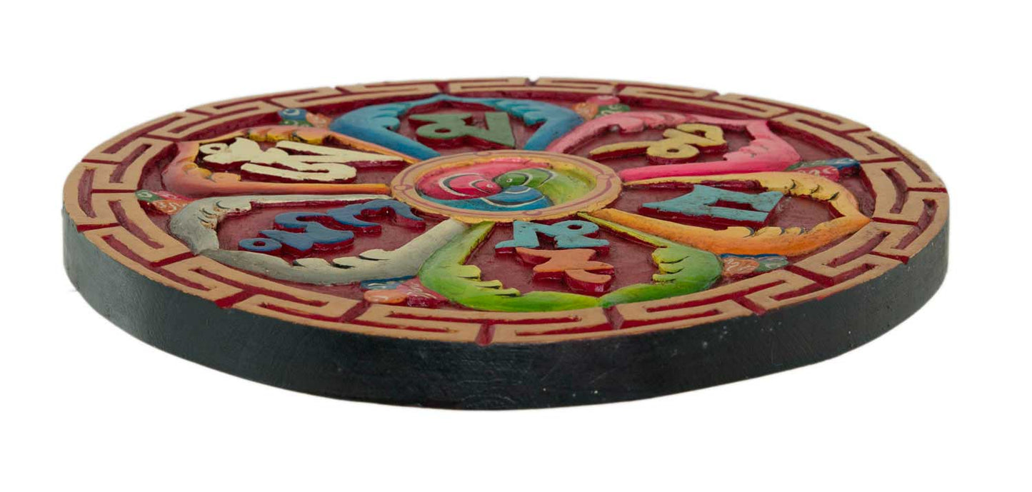 Mandala Om Mani Padme Hum en 3D en Bois – Sculpture Bouddhiste du Népal