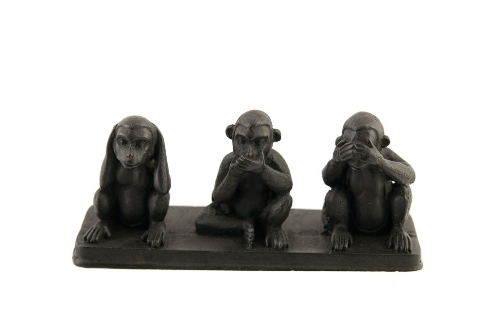 3 Singes De La Sagesse – Statuette En Résine Sur Socle Noir