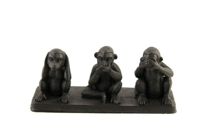 3 Singes De La Sagesse – Statuette En Résine Sur Socle Noir