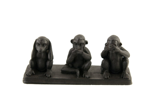 3 Singes De La Sagesse – Statuette En Résine Sur Socle Noir
