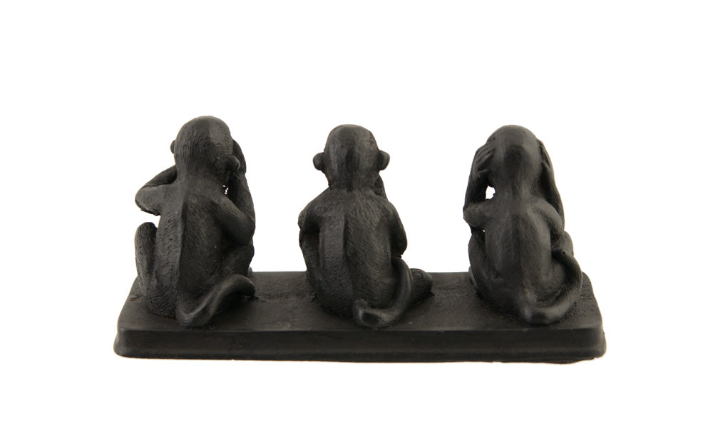 3 Singes De La Sagesse – Statuette En Résine Sur Socle Noir