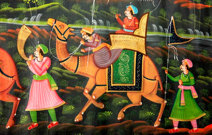 Peinture Moghole Indienne – Chasse Royale du Maharaja à Dos de Chameau