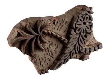 Ancien Tampon Indien En Bois – Rajasthan Motifs Floraux
