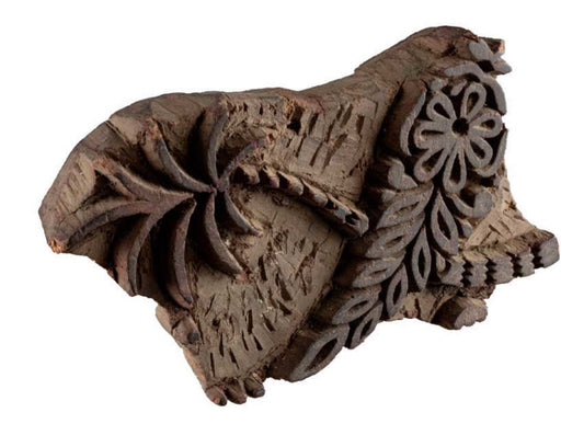 Ancien Tampon Indien En Bois – Rajasthan Motifs Floraux