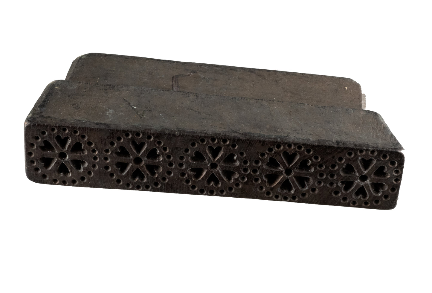 Tampon En Bois Indien Pour Impression Textile – Motif Cœurs Et Fleurs