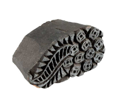 Ancien Tampon Indien En Bois Sculpté – Motif Floral Du Rajasthan