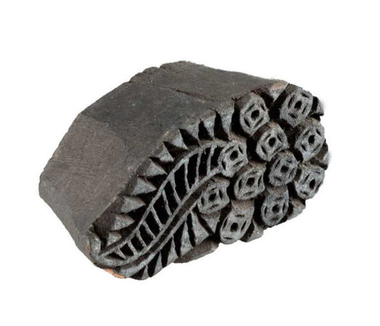 Ancien Tampon Indien En Bois Sculpté – Motif Floral Du Rajasthan
