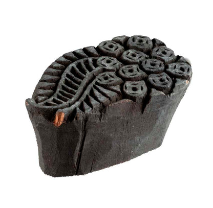 Ancien Tampon Indien En Bois Sculpté – Motif Floral Du Rajasthan