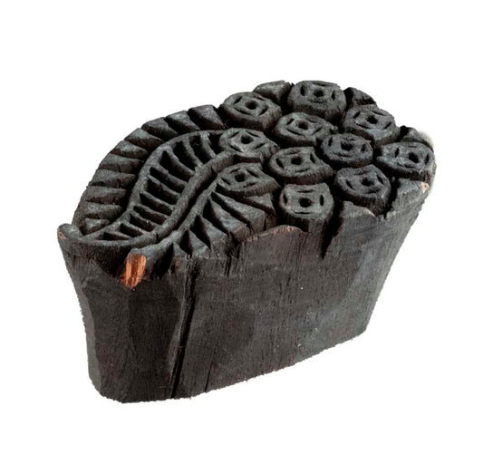 Ancien Tampon Indien En Bois Sculpté – Motif Floral Du Rajasthan