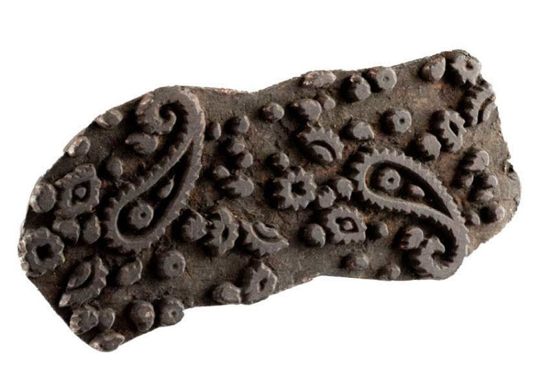 Tampon Ancien Indien en Bois du Rajasthan – Motifs Floraux et Paisley
