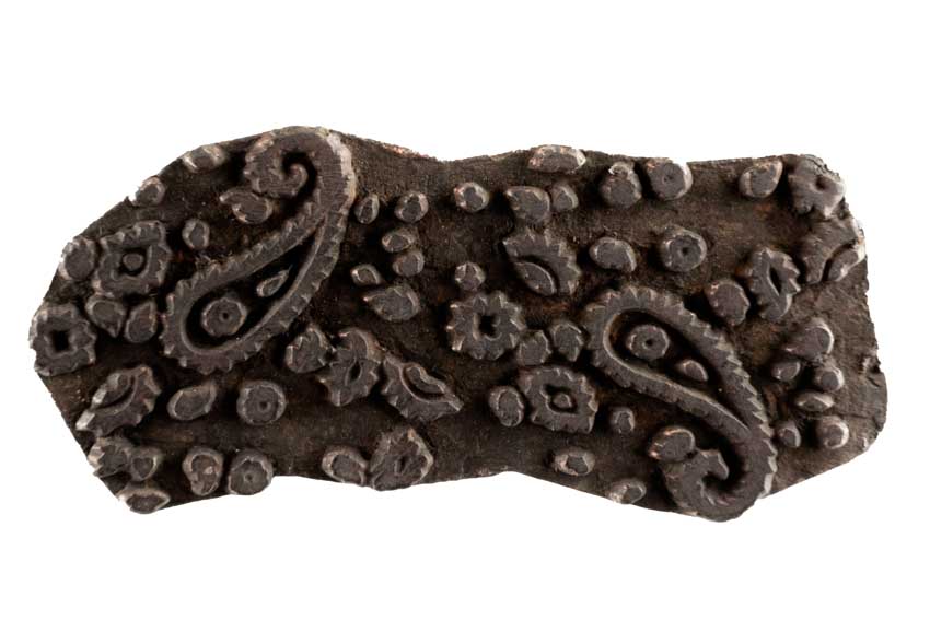Tampon Ancien Indien en Bois du Rajasthan – Motifs Floraux et Paisley