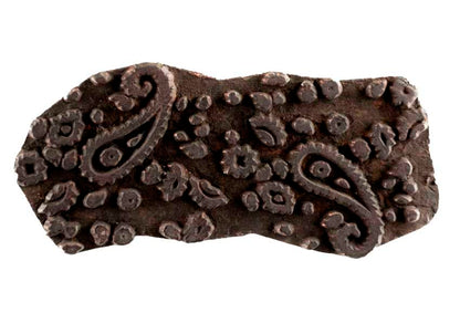 Tampon Ancien Indien en Bois du Rajasthan – Motifs Floraux et Paisley