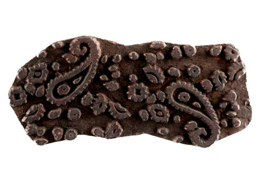 Tampon Ancien Indien en Bois du Rajasthan – Motifs Floraux et Paisley