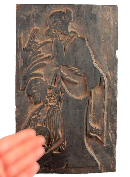 Ancienne Planche De Xylographie Népalaise – Guanyin Et Enfant