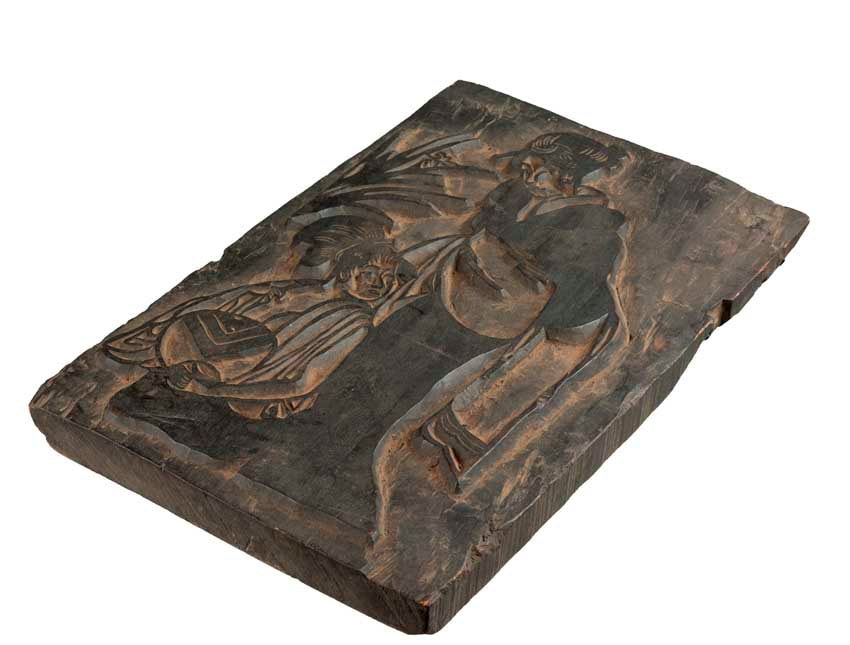 Ancienne Planche De Xylographie Népalaise – Guanyin Et Enfant