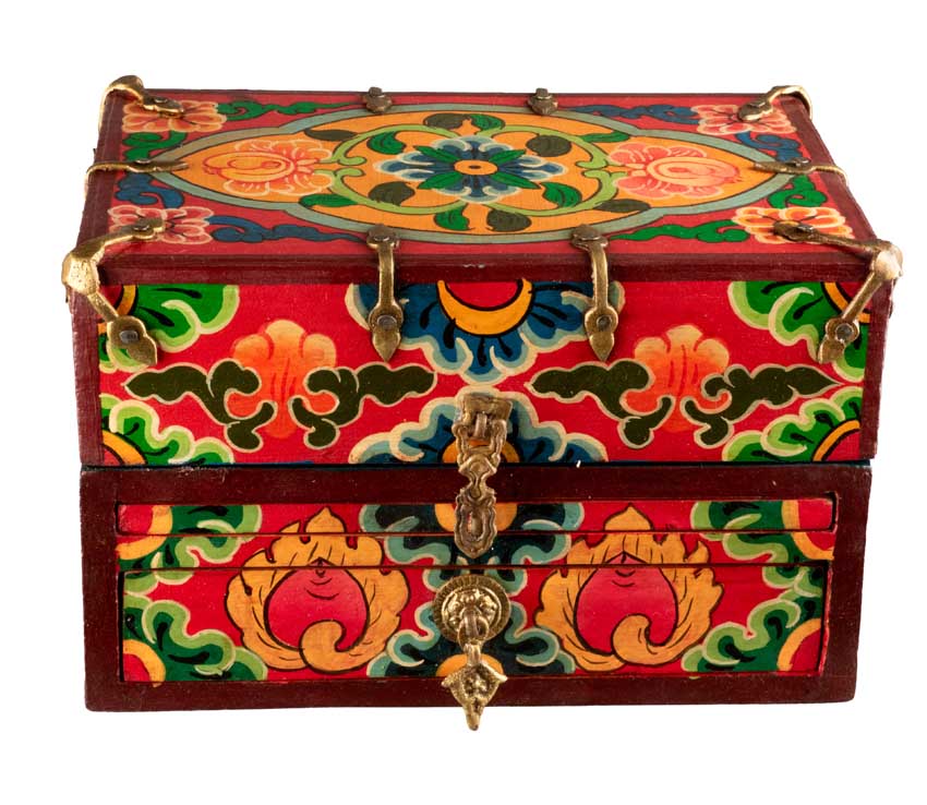 Autel votif bouddhiste de voyage 22,5 cm – temple portatif artisanal en bois peint