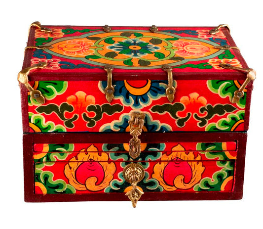 Autel votif bouddhiste de voyage 22,5 cm – temple portatif artisanal en bois peint
