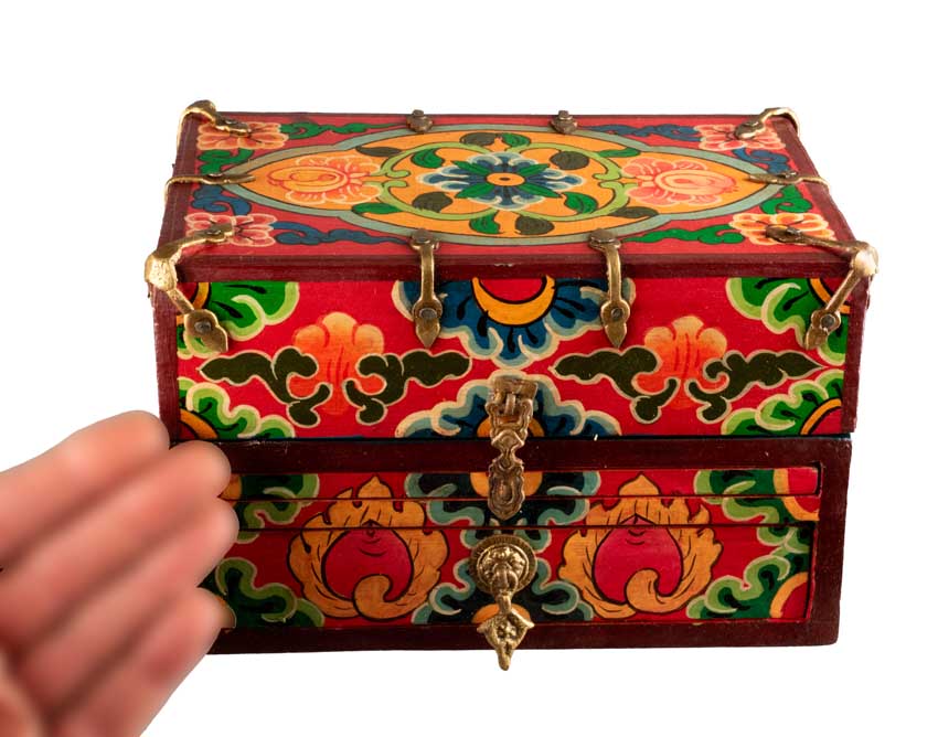 Autel votif bouddhiste de voyage 22,5 cm – temple portatif artisanal en bois peint
