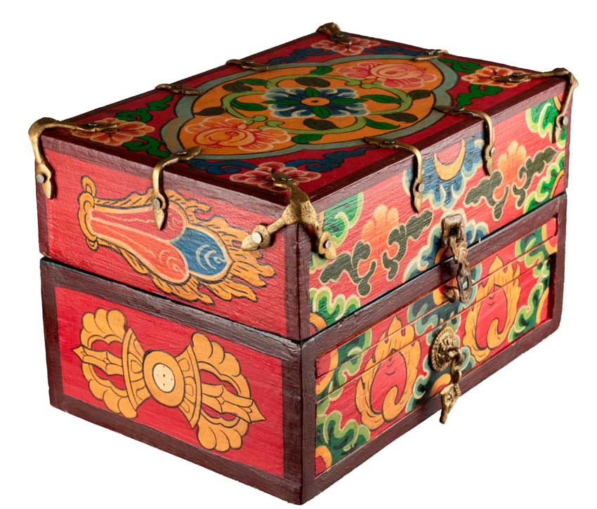 Autel votif bouddhiste de voyage 22,5 cm – temple portatif artisanal en bois peint