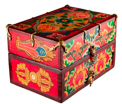 Autel votif bouddhiste de voyage 22,5 cm – temple portatif artisanal en bois peint