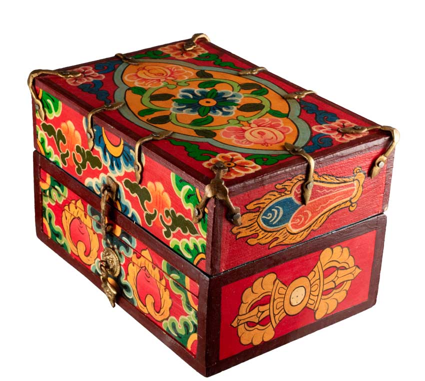 Autel votif bouddhiste de voyage 22,5 cm – temple portatif artisanal en bois peint