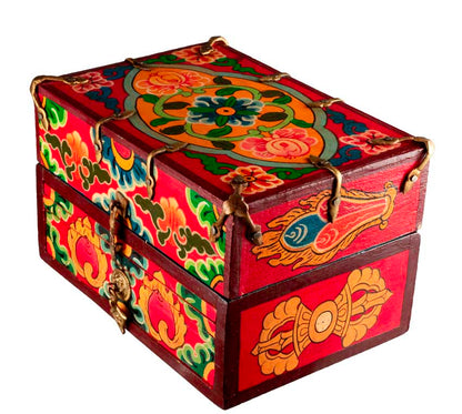 Autel votif bouddhiste de voyage 22,5 cm – temple portatif artisanal en bois peint
