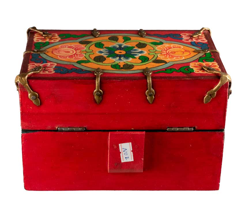 Autel votif bouddhiste de voyage 22,5 cm – temple portatif artisanal en bois peint