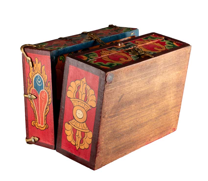 Autel votif bouddhiste de voyage 22,5 cm – temple portatif artisanal en bois peint