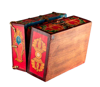 Autel votif bouddhiste de voyage 22,5 cm – temple portatif artisanal en bois peint