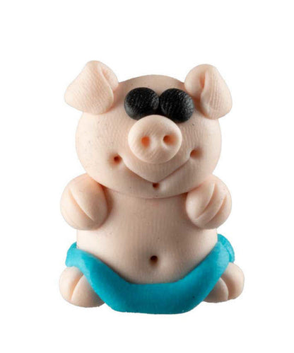 Figurine Cochon Miniature Maillot de Bain Bleu – Artisanat Thaïlandais