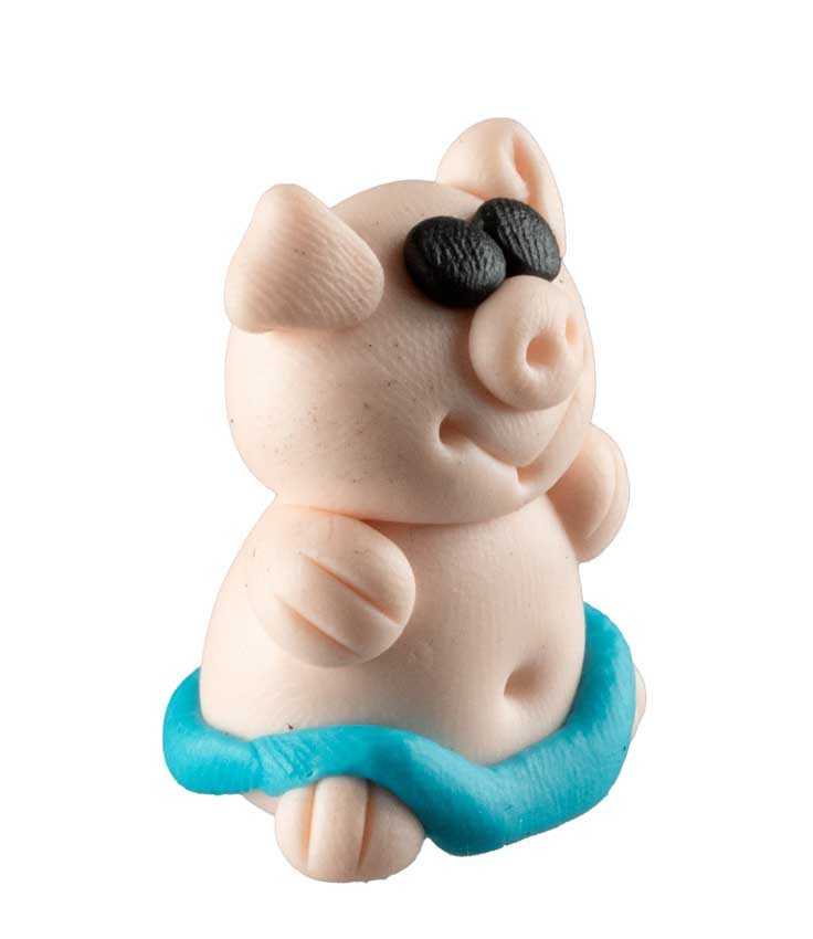 Figurine Cochon Miniature Maillot de Bain Bleu – Artisanat Thaïlandais