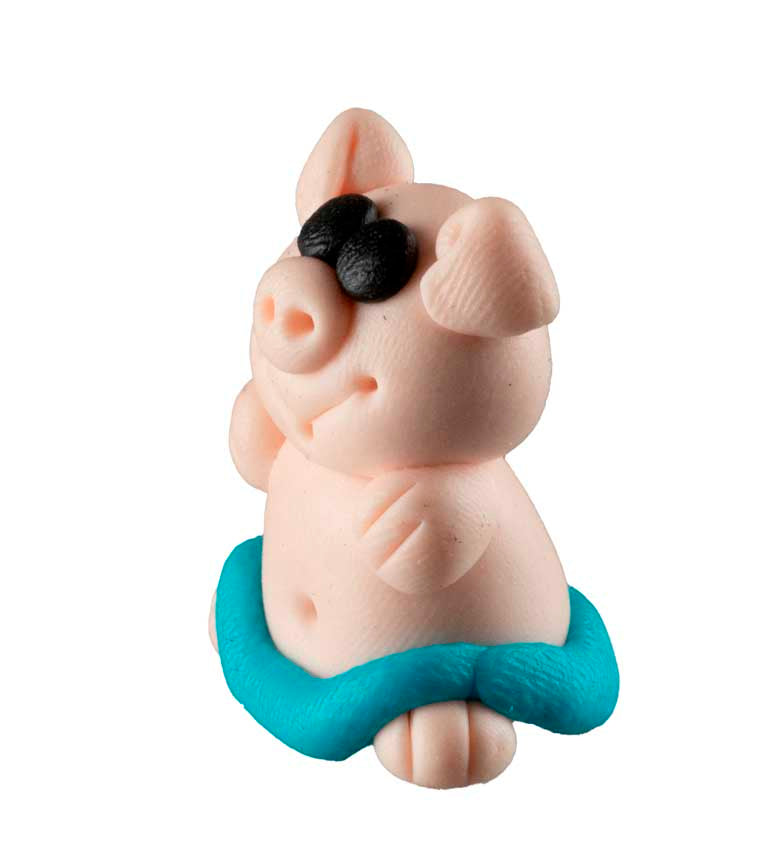 Figurine Cochon Miniature Maillot de Bain Bleu – Artisanat Thaïlandais
