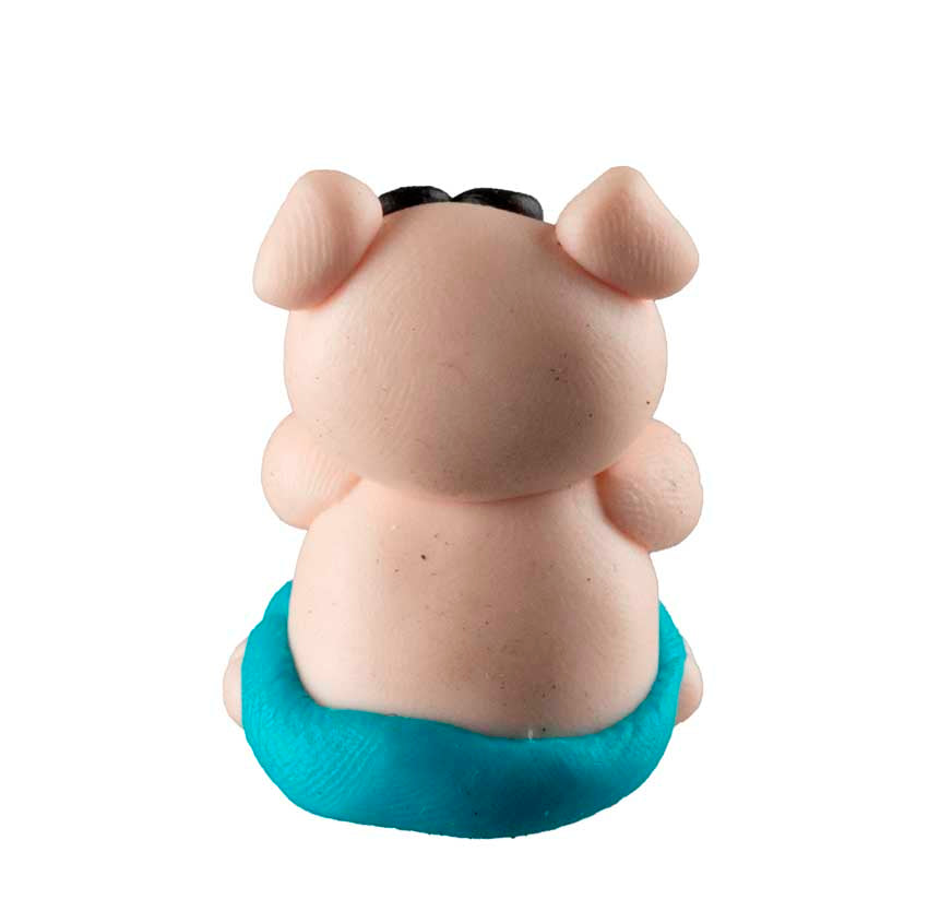Figurine Cochon Miniature Maillot de Bain Bleu – Artisanat Thaïlandais