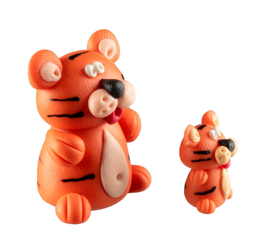 Figurines Tigre et Son Petit – Pâte Polymère Artisanale de Thaïlande