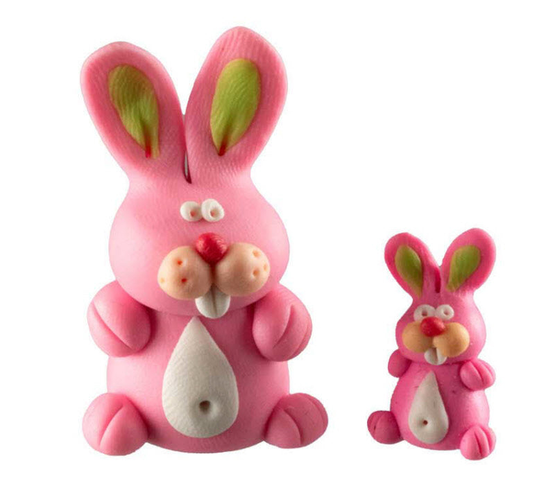Figurines Lapins Roses – Ensemble en Pâte Polymère de Thaïlande
