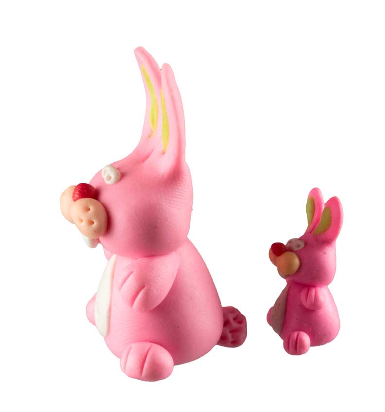 Figurines Lapins Roses – Ensemble en Pâte Polymère de Thaïlande