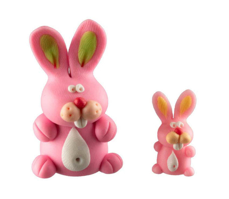 Figurines Duo de Lapins Roses – Pâte Polymère Artisanale de Thaïlande